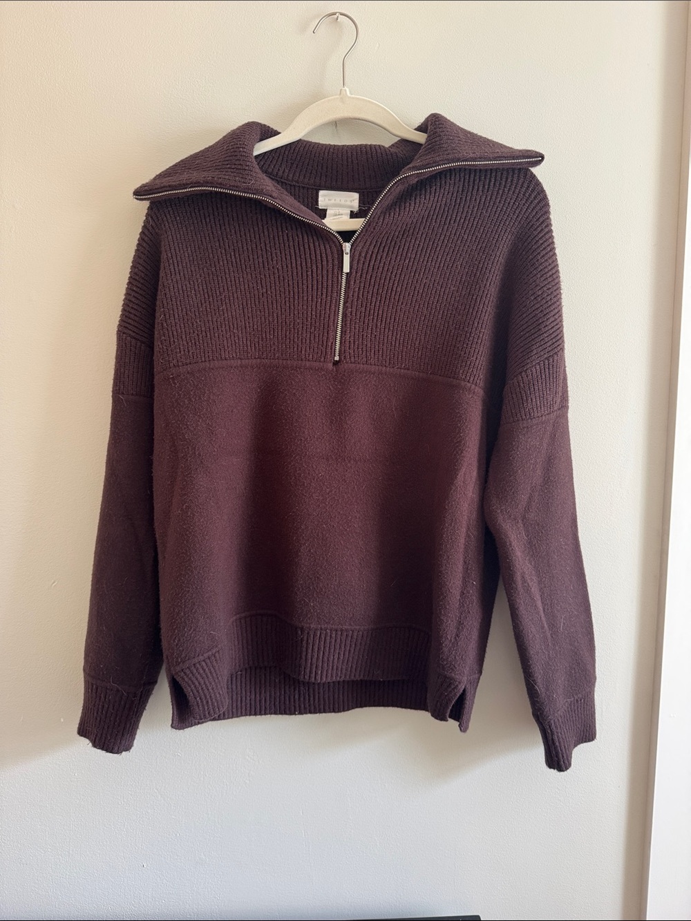 Tweeds Plum/Brown Ribbed Quarter-Zip Pullover
